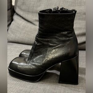 Handmade Ukrainian brand square toe high heels Black Leather Women's Boots